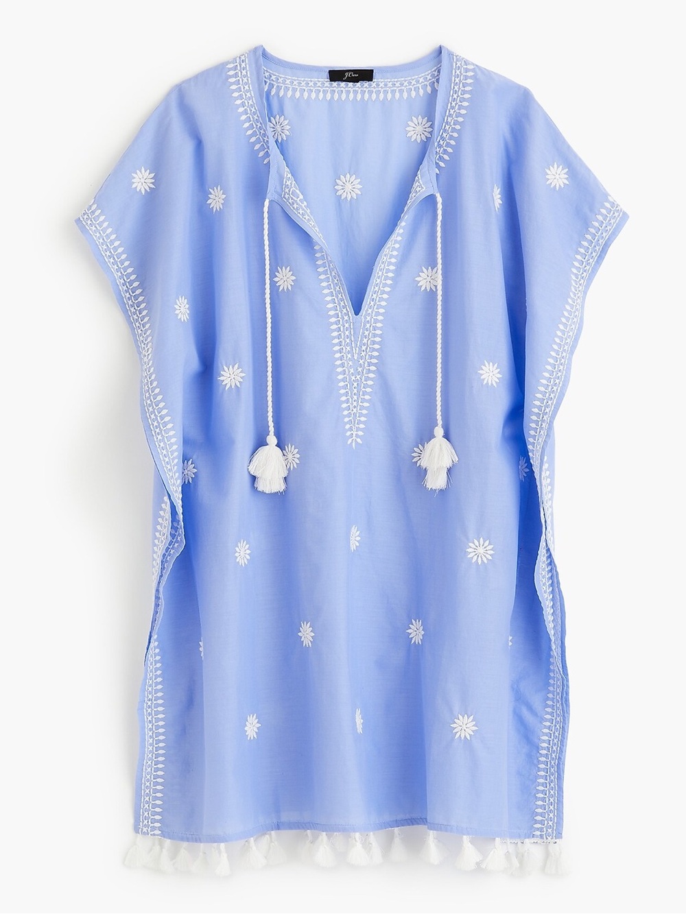 J. Crew Embroidered Tassel Caftan Top - Light Blue